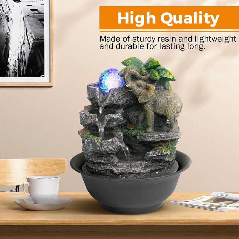 BEAMNOVA Tabletop Fountain,Relaxation Water Feature Feng Shui Indoor Fountain of Elephant Sculpture with Colorful Spinning Ball for Home Office Desktop Décor - Image 3